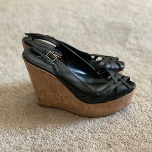 Aldo Women’s Black Cork Heel Wedge Sandals